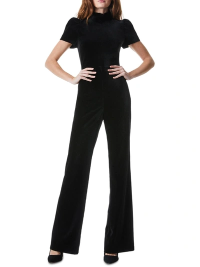 Alice And Olivia Jorah Womens Velvet Puff Sleeves Jumpsuit In Black