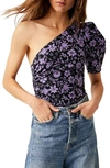 Free People One-shoulder Floral Print Bodysuit In Midnight Combo
