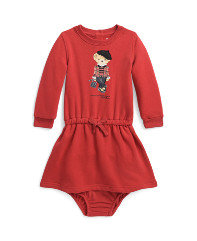 Polo Ralph Lauren Baby Girls Polo Bear Fleece Dress In Park Ave Red