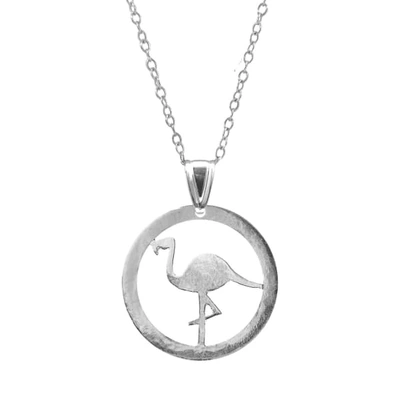 Anchor & Crew Standing Flamingo Disc Paradise Silver Necklace Pendant
