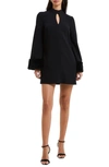 French Connection Whisper Ruth Faux Fur Trim Long Sleeve Minidress In Black