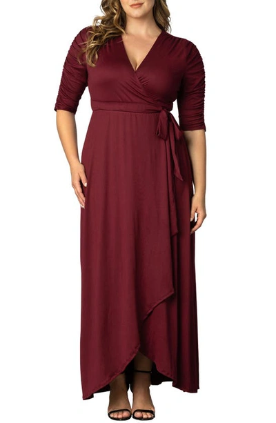 Kiyonna Meadow Dream Wrap Maxi Dress In Burgundy