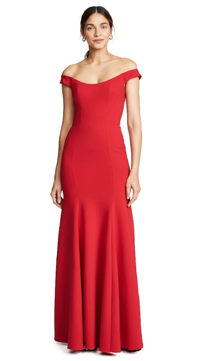 Marchesa Notte Off Shoulder Gown In Red