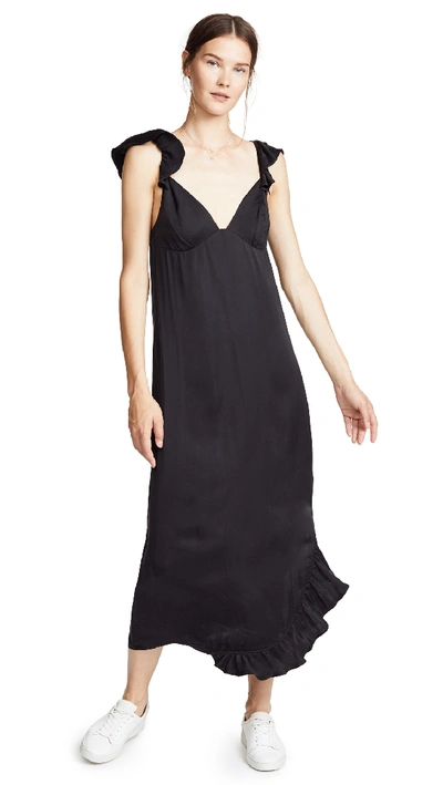 7 For All Mankind Ruffled Slip Dress In Black