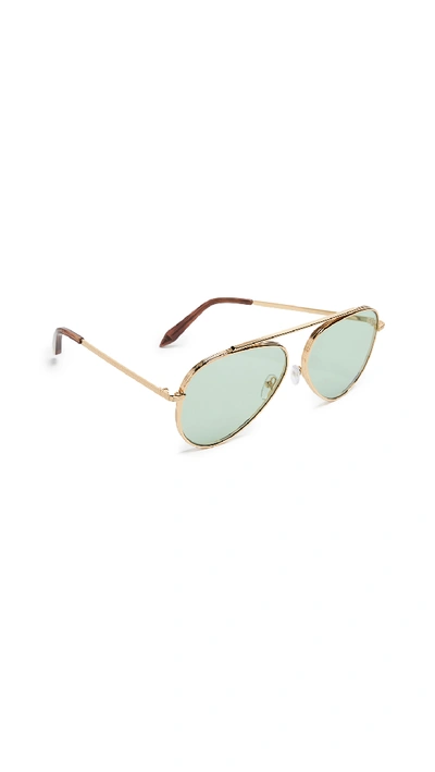 Victoria Beckham Single Bridge Aviator Sunglasses In Gold/green