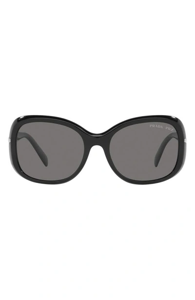 Prada 57mm Polarized Rectangular Sunglasses In Black