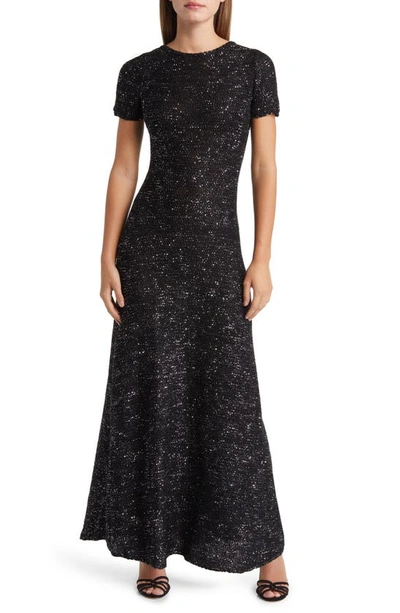 Zoe And Claire Houndstooth Long Sleeve Dress In Black