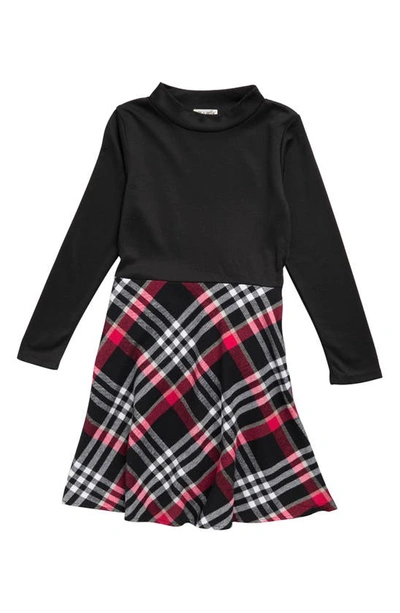 Ava & Yelly Kids' Ponté Plaid Skirt Dress In Black
