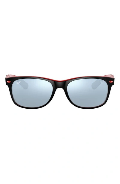 Ray Ban 55mm Mirrored Square Sunglasses In Red Black
