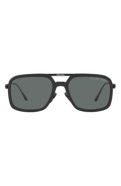 Prada 55mm Polarized Pillow Sunglasses In Matte Black