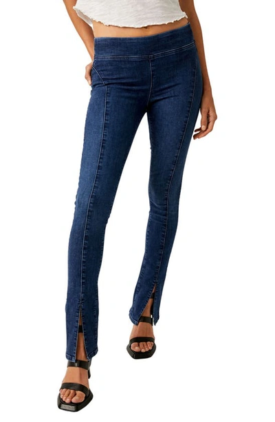 Free People Double Dutch Pull-on Slit Hem Jeans In Blue