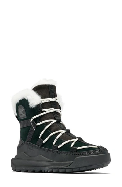 Sorel Ona Rmx Glacy Faux Fur Waterproof Bootie In Black/ Sea Salt