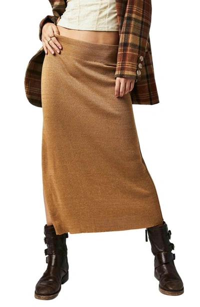 Free People Golden Hour Midi Sweater Skirt In Brown