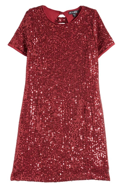 Ava & Yelly Kids' Sequin T-shirt Dress In Burgundy