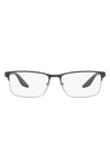 Prada 57mm Rectangular Optical Glasses In Light Grey Grd