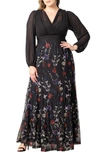 Kiyonna Isabella Embroidered Long Sleeve Gown In Enchanted Garden