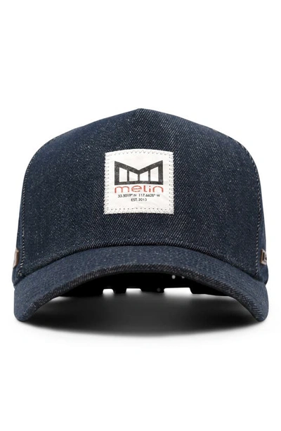 Melin Odyssey Stacked Hydro Performance Denim Snapback Hat In Dark Denim