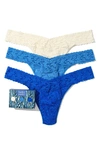 Hanky Panky Assorted 3-pack Original Rise Thongs In Ivory/ Forget Me Not/ Sapphire