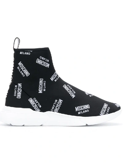 Moschino 20mm Logo Knit Sock Sneakers In Blk/white