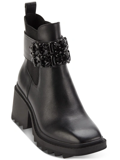 Karl Lagerfeld Womens Leather Jeweled Ankle Boots In Black
