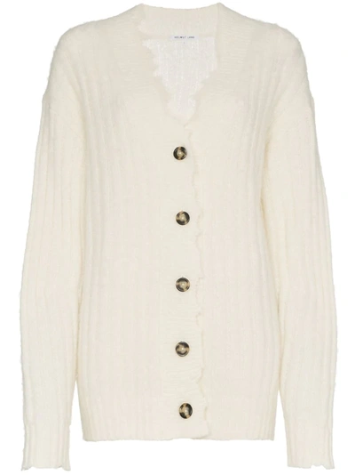 Helmut Lang Distressed Ribbed-knit Cardigan In White
