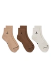 Jordan Assorted Pack Of 3 Everyday Ankle Socks In Brown Multi