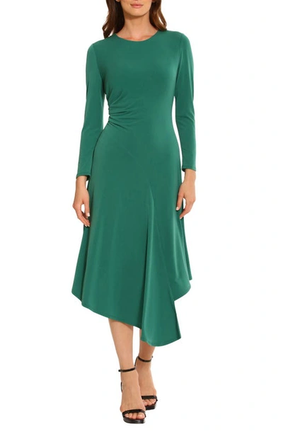 Maggy London Desolina Long Sleeve Asymmetric Hem Dress In Evergreen