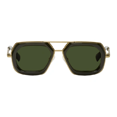 Dries Van Noten Green & Gold Linda Farrow Edition 173 C4 Sunglasses In Matte Gold/