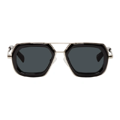 Dries Van Noten Black And Silver Linda Farrow Edition 173 C1 Sunglasses In Silver/blk