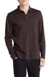 Robert Barakett Georgia Long Sleeve Polo In Chocolate