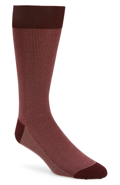 Pantherella Tewkesbury Cotton Blend Bird's Eye Dress Socks In Burgundy