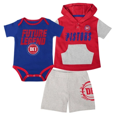 Outerstuff Babies' Infant Blue/red/gray Detroit Pistons Bank Shot Bodysuit, Hoodie T-shirt & Shorts Set