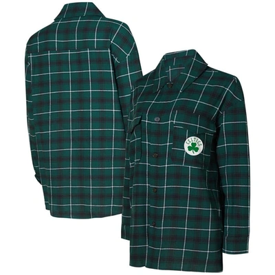 College Concepts Women's  Hunter Green, Black Boston Celtics Boyfriend Button-up Nightshirt In Hunter Green,black