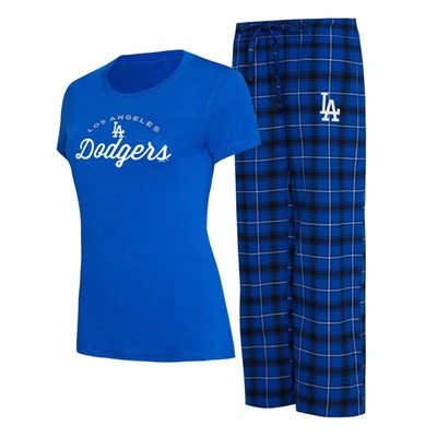 Concepts Sport Women's  Royal, Black Los Angeles Dodgers Arctic T-shirt And Flannel Pants Sleep Set In Royal,black