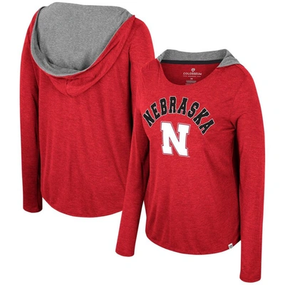 Colosseum Scarlet Nebraska Huskers Distressed Heather Long Sleeve Hoodie T-shirt