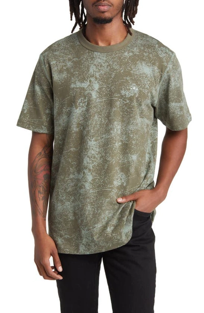 Adidas Originals Camo Print Cotton T-shirt In Olive Strata