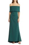 Vince Camuto Ruched Off The Shoulder Gown In Hunter