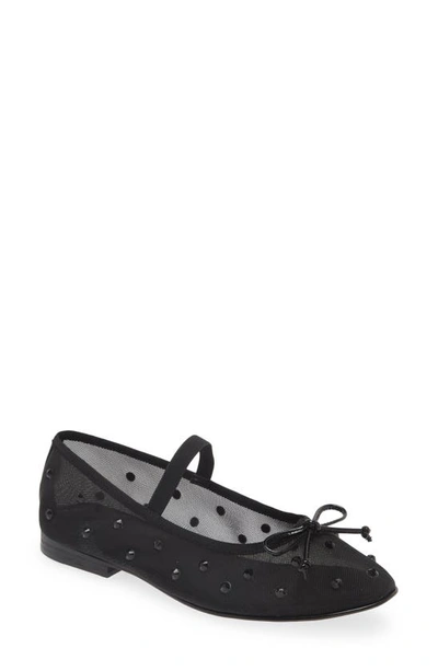 Jeffrey Campbell Releve Crystal Embellished Mary Jane Flat In Black Mesh Clear Combo