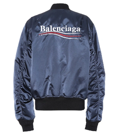 Balenciaga Ladies Blue Logo-embroidered Shell Bomber Jacket In Navy