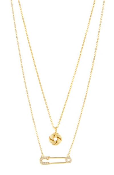 Adornia Set Of 2 Knot & Safety Pin Pendant Necklaces In Gold
