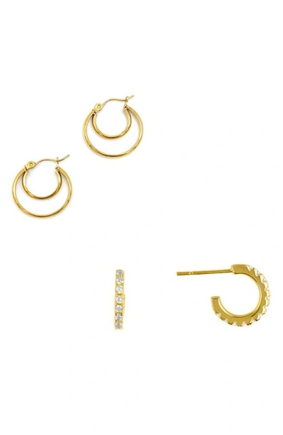 Adornia Set Of 2 Cubic Zirconia Huggie Hoop Earrings In Gold