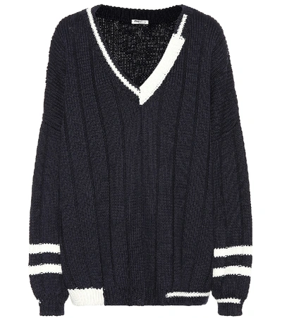 Miu Miu Asymmetric Wool Sweater In Blue