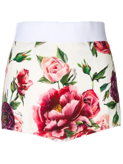 Dolce & Gabbana Floral-print Cotton-blend Jacquard Shorts In White
