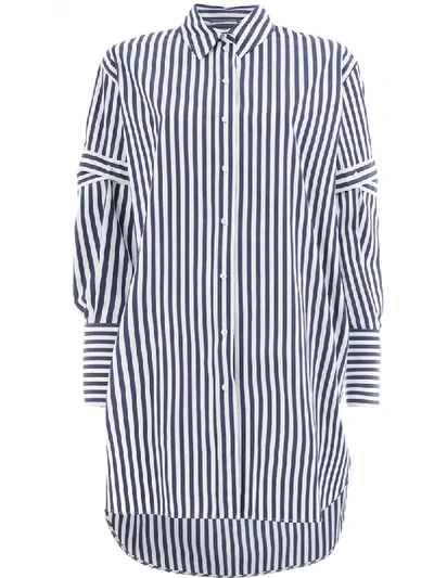 Alexander Mcqueen Oversized Cutout Striped Cotton-poplin Shirt In Blue