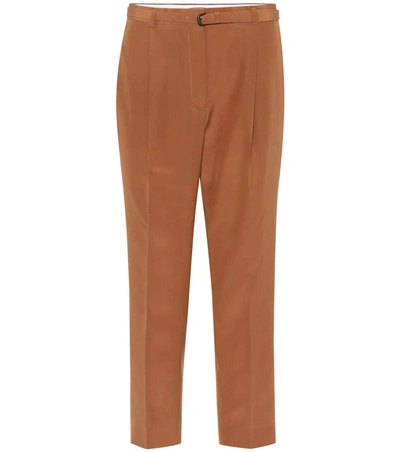 Bottega Veneta Belted Silk Pants In Brown