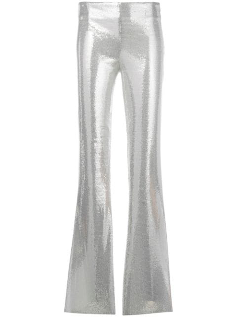 Galvan Galaxy Flared High-Rise Sequinned Trousers In Silver | ModeSens