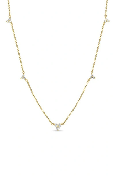 Zoë Chicco Stacked Diamond Station Necklace In Yellow Gold