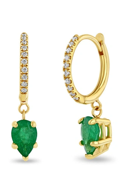 Zoë Chicco Small Diamond Pavé & Emerald Hoop Drop Earrings In 14k Yellow Gold