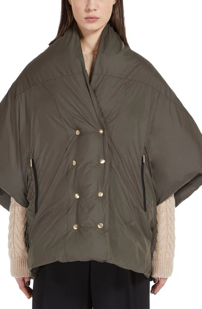 Max Mara Avocado Reversible Puffer Cape Coat In Kaki