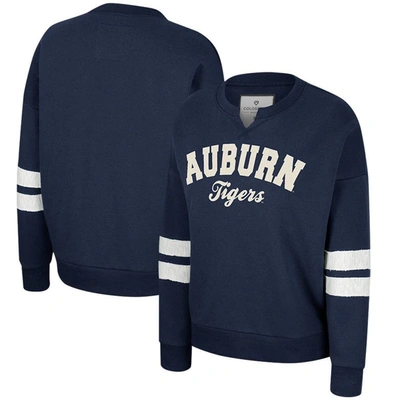 Colosseum Navy Auburn Tigers Perfect Date Notch Neck Pullover Sweatshirt